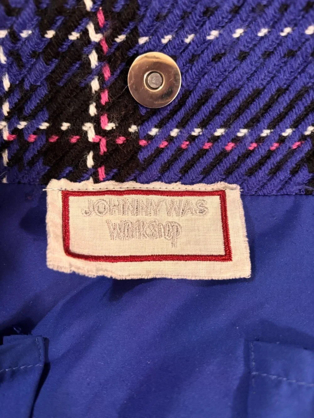 Johnny Was Mila Blue Plaid Embroidered Tote Bag - Picture 11 of 15